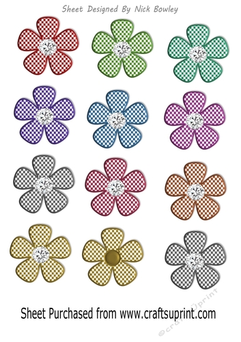 Pretty check flower embelishments cut outs with diamonds
