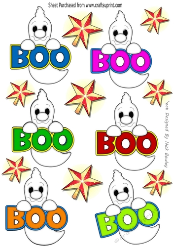 6 cute coloured boo ghost with stars cut outs