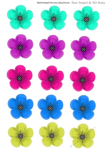 Pretty coloured flower embelishments cut outs (two)