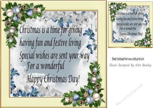 Winter blue  with baubles verse card front/insert 8x8 (one)