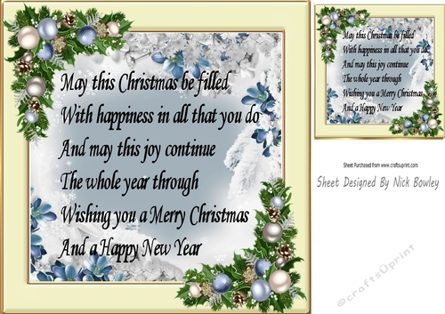 Winter blue  with baubles verse card front/insert 8x8 (two) 