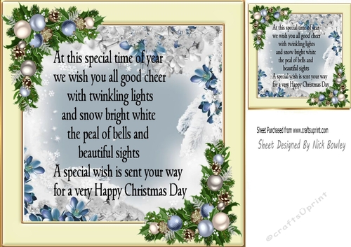 Winter blue  with baubles verse card front/insert 8x8 (three)
