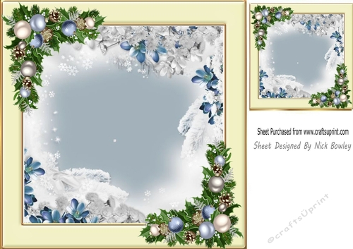 Winter blue  with baubles card front/insert 8x8 (four)