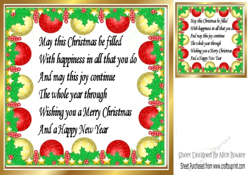 Red/Gold Baubles festive 8x8 frame card front/insert with verse (one)