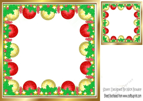 Red/Gold Baubles festive 8x8 frame card front/insert (two)