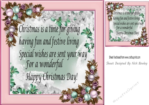 Winter pink  with baubles verse card front/insert 8x8 (one)