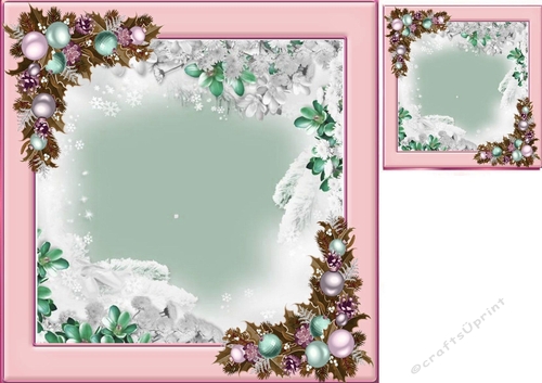 Winter pink  with baubles card front/insert 8x8 (four)