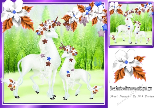 Magical snow scene with unicorns with flowers 8x8 (purple)