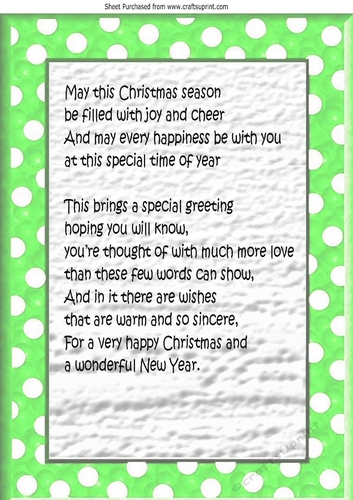 Green/white spot frame with christmas verse (one) A4