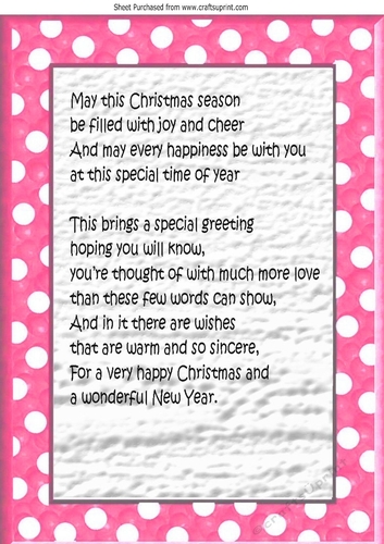 Pink/white spot frame with christmas verse (one) A4