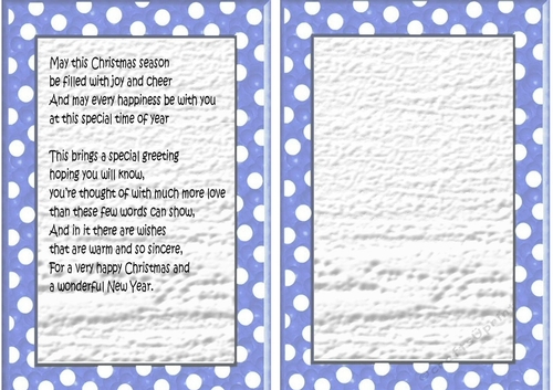 Blue/white spot frame with christmas verse (one) A5