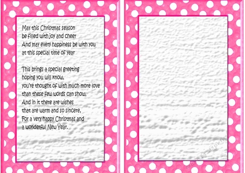 Pink/white spot frame with christmas verse (one) A5