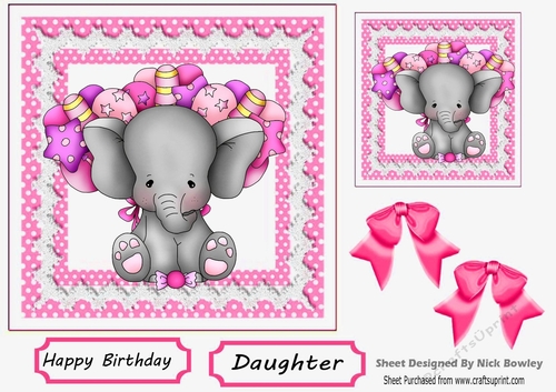 Cute elephant with balloons lace and pink bows 7x7