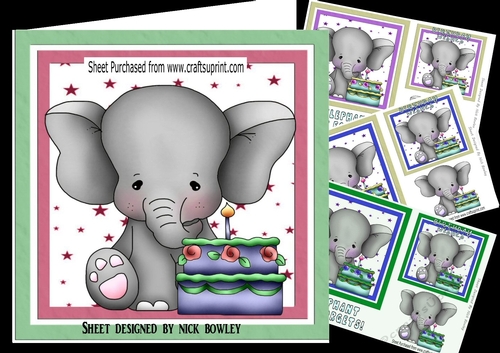  4 Cute birthday eles with cakes and stars 7x7 card front mini kit