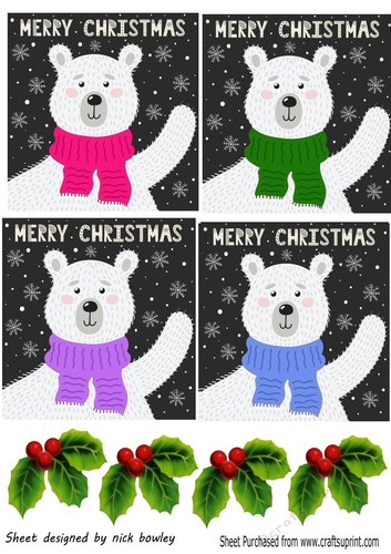 4 Lovely Christmas polar bears in scarves, toppers
