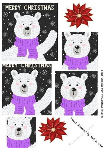 Christmas polar bear in purple scarve pyramids