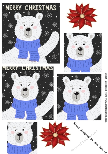 Christmas polar bear in blue scarve pyramids