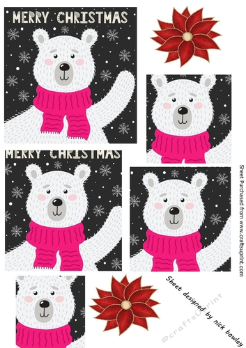 Christmas polar bear in cerise scarve pyramids