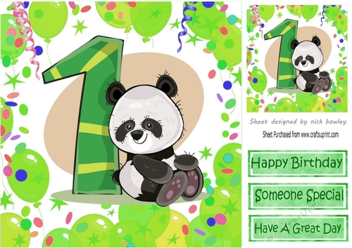 Cute panda in green balloon 8x8 frame for (1ST BIRTHDAY)