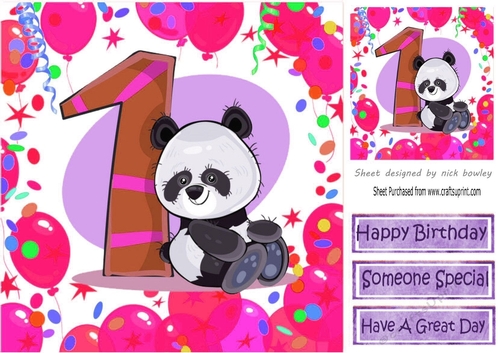 Cute panda in pink balloon 8x8 frame for (1ST BIRTHDAY)