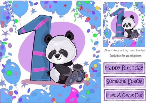 Cute panda in blue balloon 8x8 frame for (1ST BIRTHDAY)