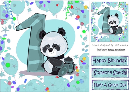 Cute panda in turq balloon 8x8 frame for (1ST BIRTHDAY)