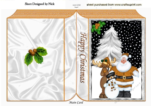 Lovely santa in the snow with friends A5 folded book (gold)