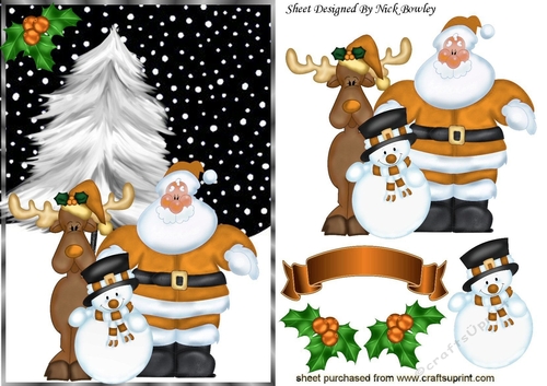 Lovely santa in the snow with friends A5 (gold)