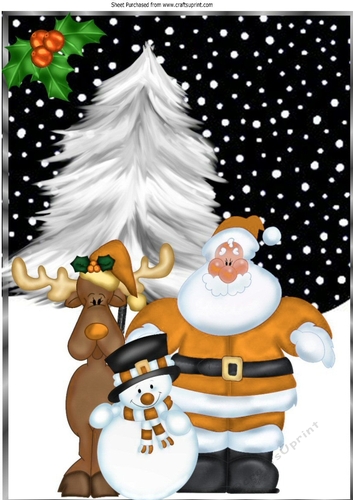 Lovely santa in the snow with friends A4 (gold)