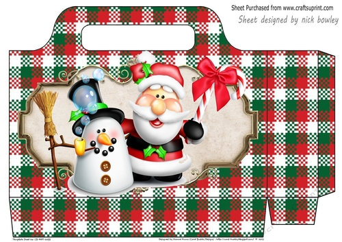 Pretty tote  bag with snowman and santa with tartan,