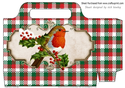 Pretty tote  bag with robin on a branch with tartan
