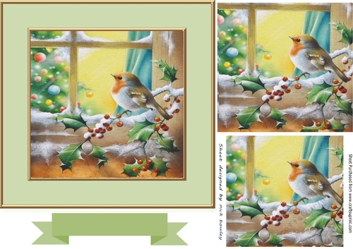 Cute little Robin on a holly and berry branch in the snow 7x7 with pyramids