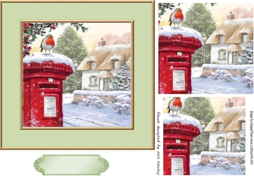 Lovely Robins on a post box in the snow pyramids (three)