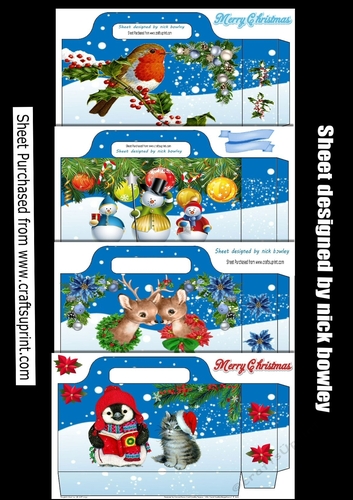  4 Pretty tote  bags with snow scene Mini kit