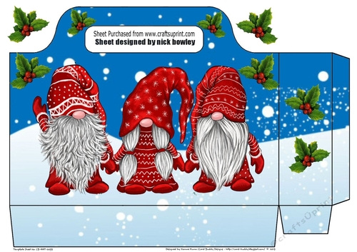 Pretty tote  bag  with gnomes in red with holly  in a snow scene