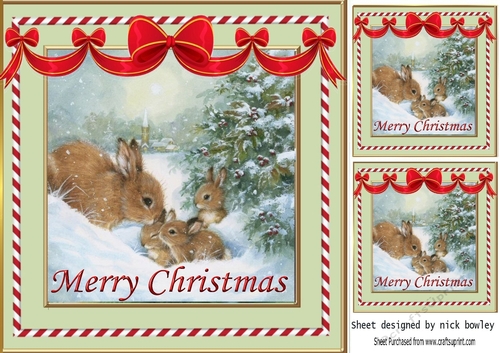 Cute Bunnies in the snow 8x8 with red bows