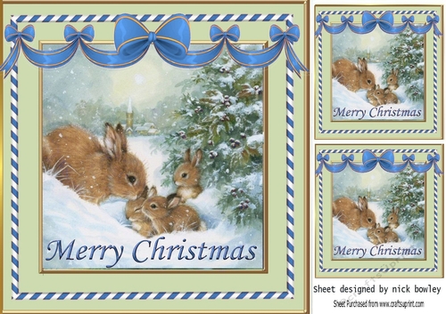 Cute Bunnies in the snow 8x8 with blue bows