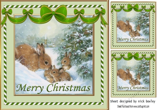 Cute Bunnies in the snow 8x8 with green bows