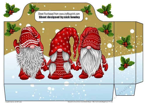 Pretty tote  bag  with gnomes in red with holly  in a snow scene (gold)