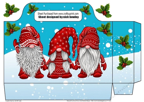 Pretty tote  bag  with gnomes in red with holly  in a snow scene (turq)