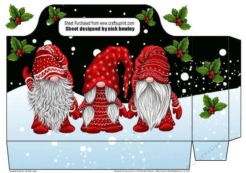 Pretty tote  bag  with gnomes in red with holly  in a snow scene (black)