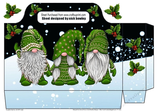 Pretty tote  bag  with gnomes in green with holly  in a snow scene (black)