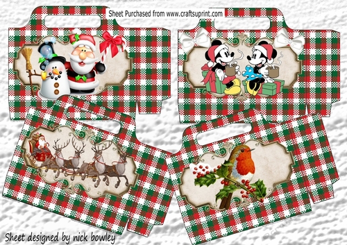  4 Pretty tote  bags with tartan various christmas designs mini kit