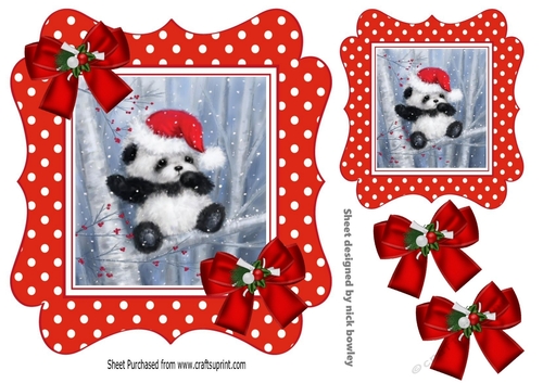 Cute panda in santa hat in red polkadot 7x7 frame
