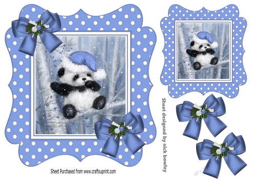 Cute panda in santa hat in blue polkadot 7x7 frame