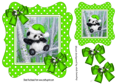 Cute panda in santa hat in green polkadot 7x7 frame