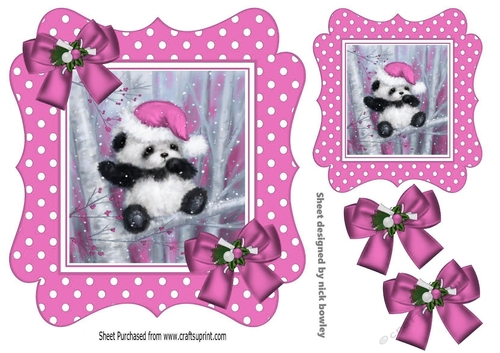 Cute panda in santa hat in pink polkadot 7x7 frame