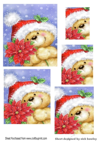 Cute teddy bear with poinsettias pyramids