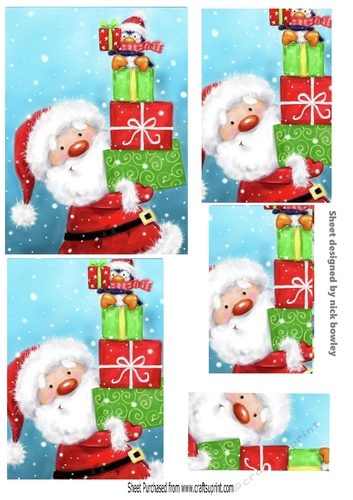 Jolly santa with presents pyramids