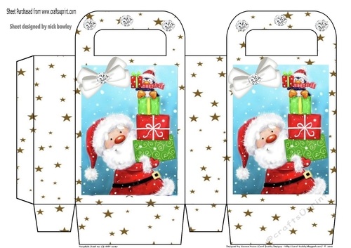 Lovely gold star gift box with santa and presents